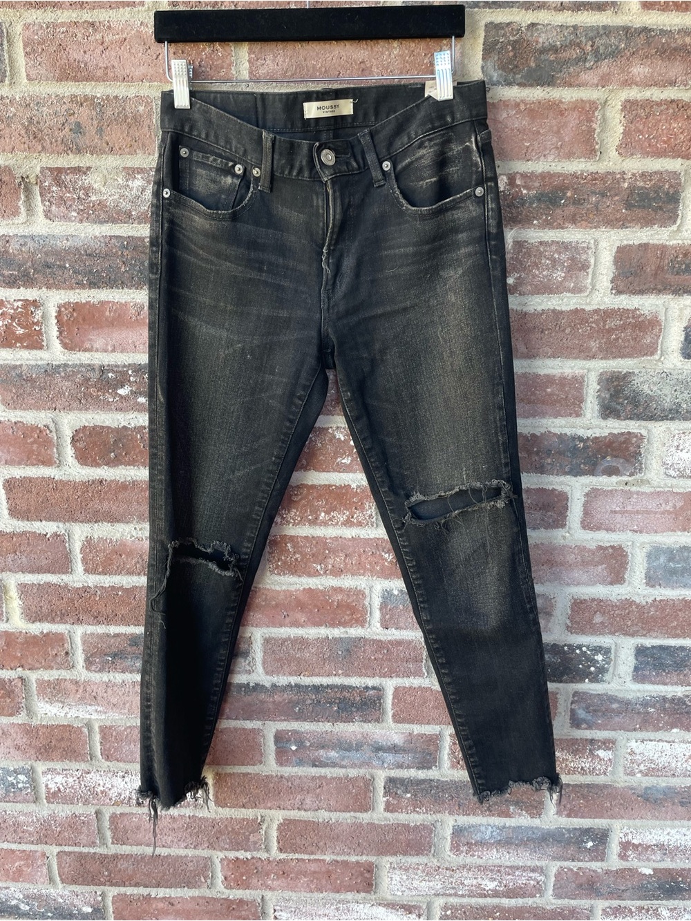 Moussy Washed Black Distressed Skinny Jeans